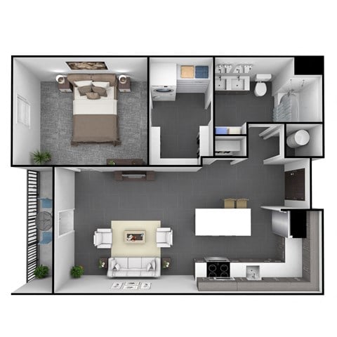 Floor plan for 1 bed, 1 bath, 789 sqft